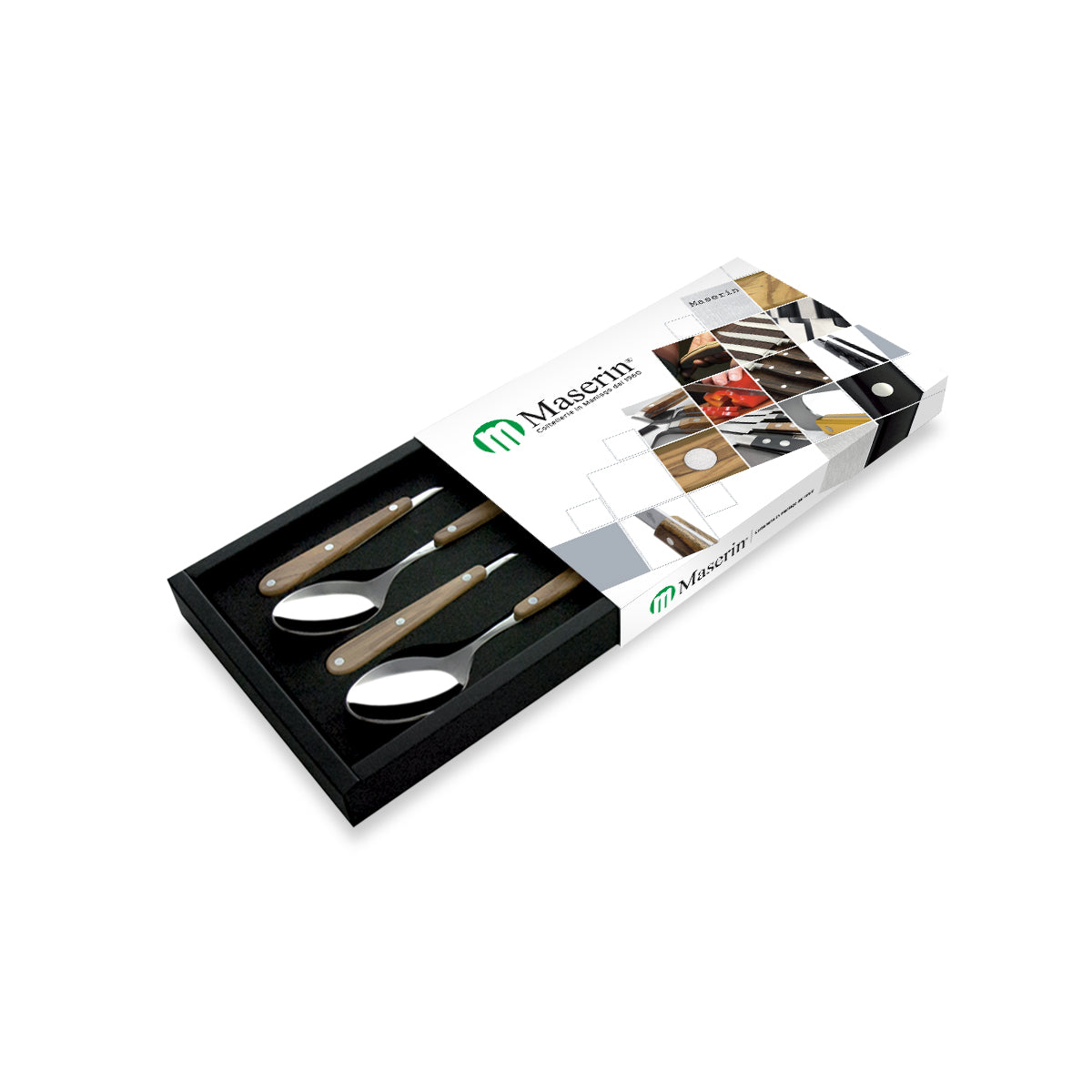 2052/OL - Set 4 cucchiai con manico in Olivo