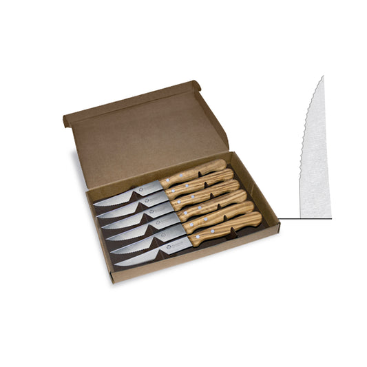 Set 6 coltelli da bistecca con manico in Olivo